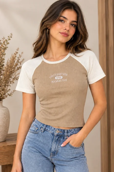 Remera Combinada Cn Bordado