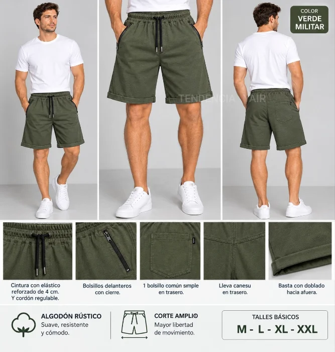 Shorts Rústico Oversize con Cierre