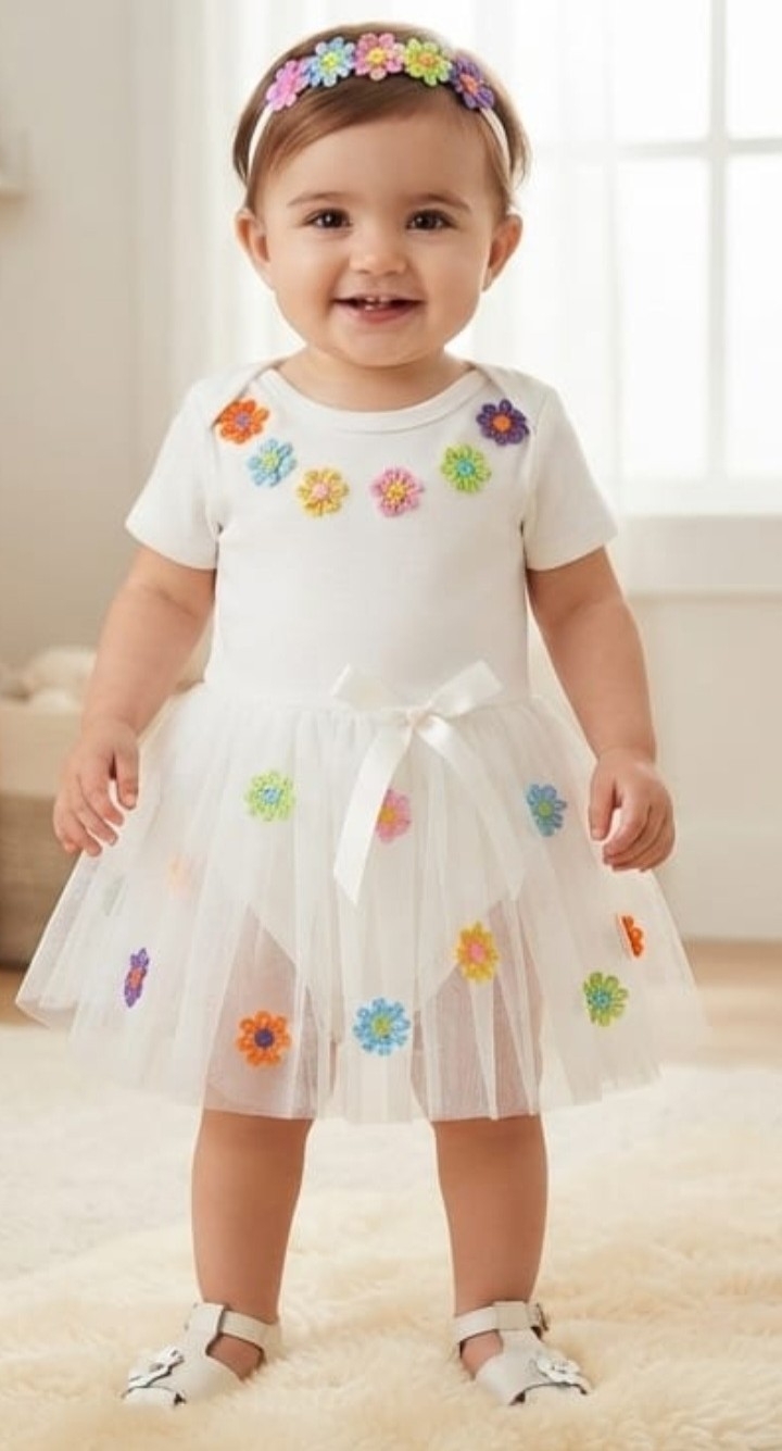 Conjunto Primavera Body, Tutu y Vincha con Aplique de Flores - Imagen 2