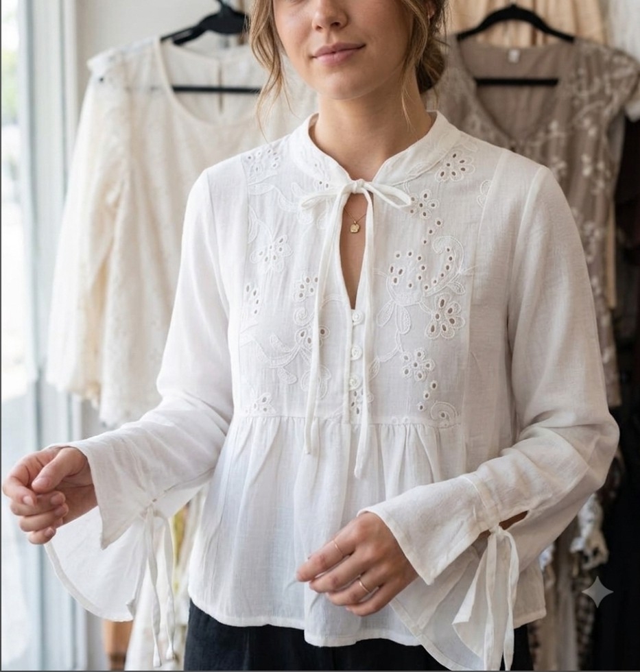 Blusa Polinen Bordado C/boton y Cordon - Imagen 2