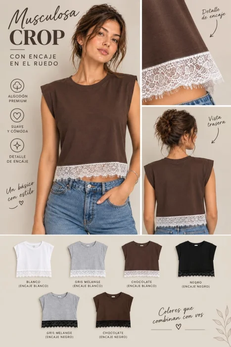Musculosa Lisa con Encaje