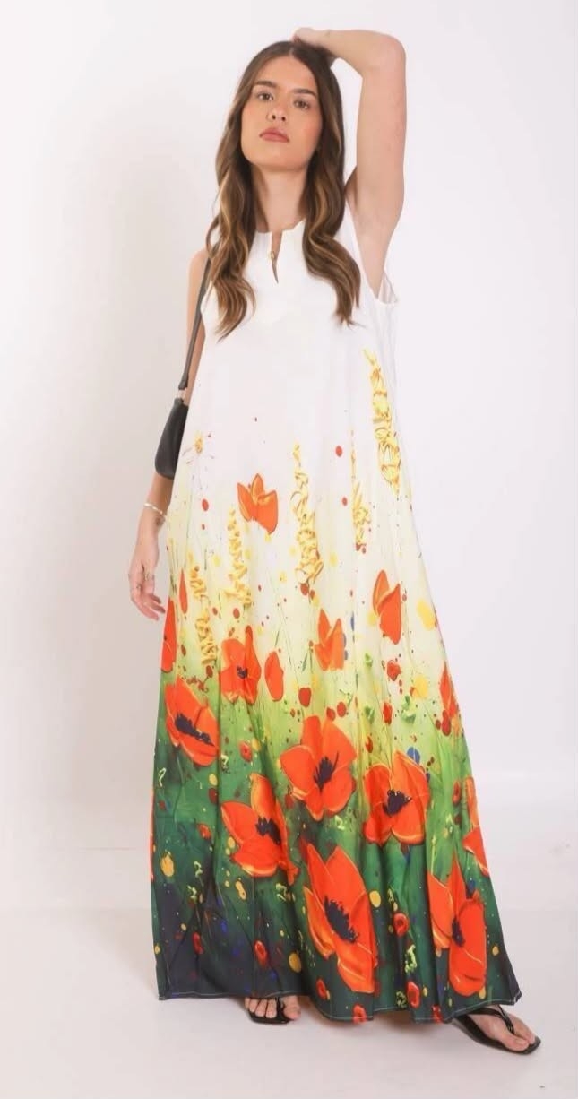 Vestido Estampado Flores Importado - Imagen 2