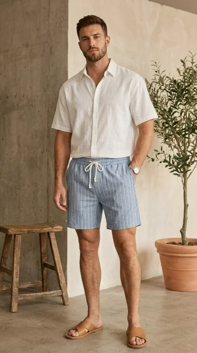 Bermuda Shorts de Lino Sastrero Elastizado Hombre