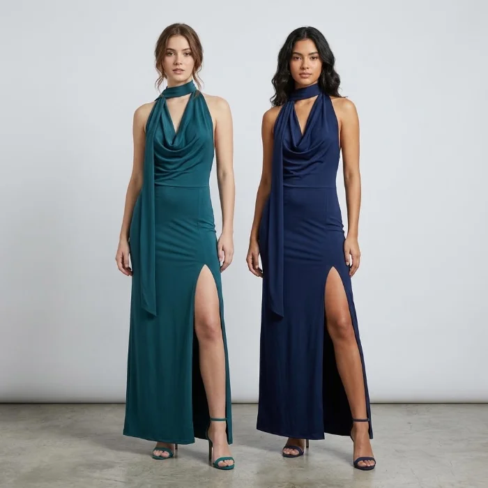 Vestido Alba Microfibra Buche con Tajo Lateral