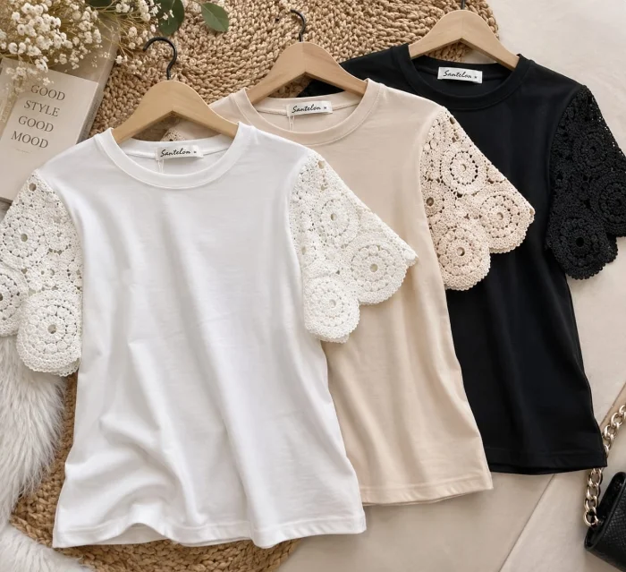 Remera Manga Crochet Premium Ludmi