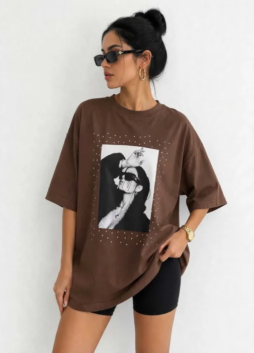 Remeron de Algodon Peinado con Estampa y Strass