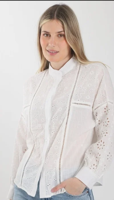 Camisa Broderie Cuello Mao Importado