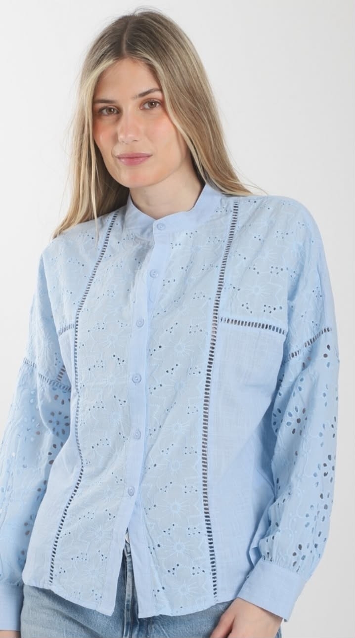 Camisa Broderie Cuello Mao Importado - Imagen 2