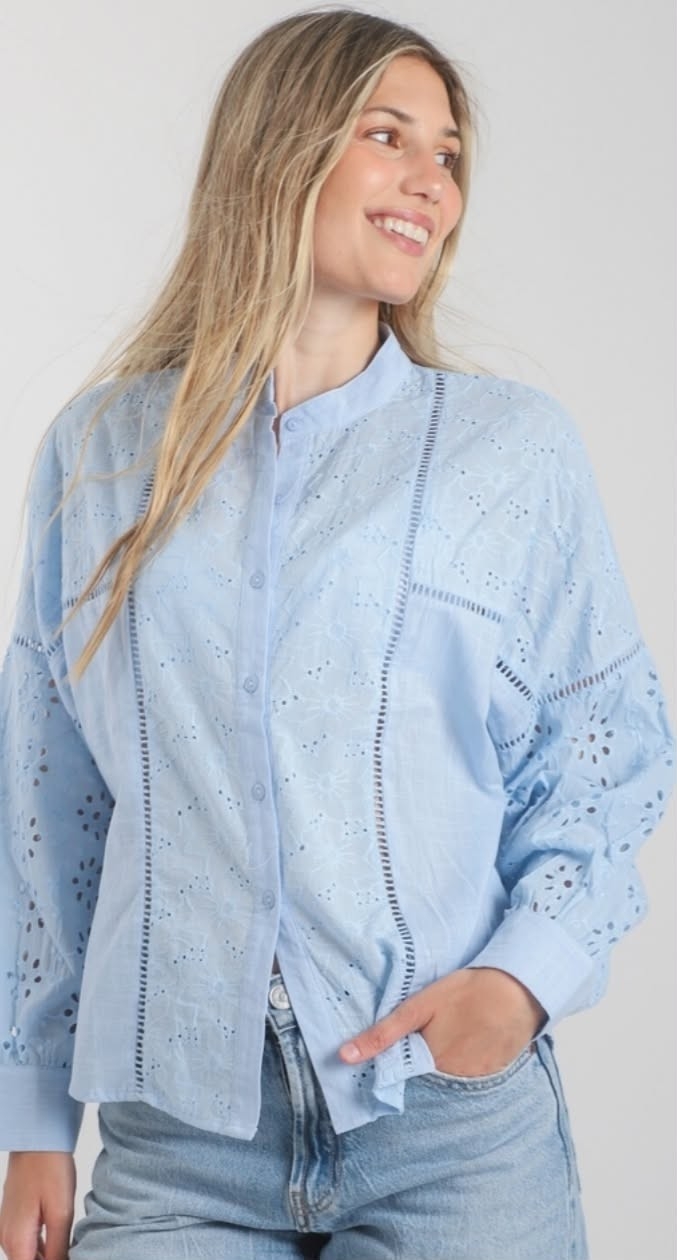 Camisa Broderie Cuello Mao Importado - Imagen 3