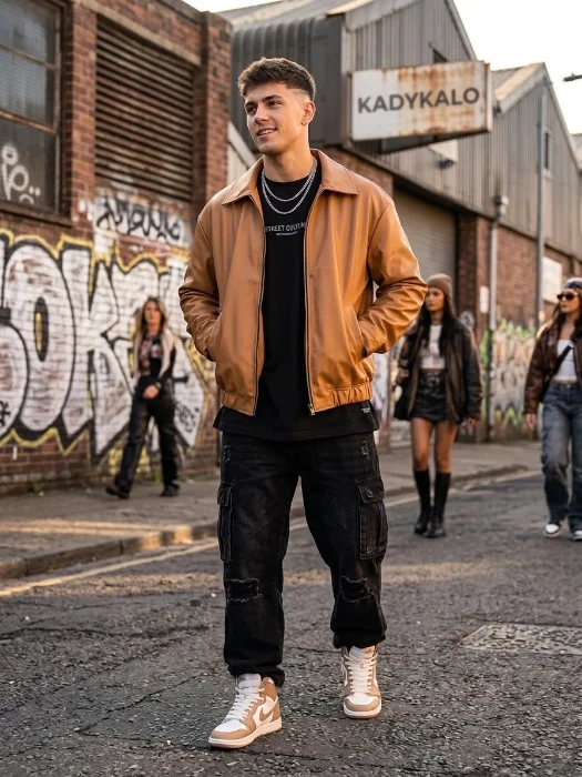 Cazadora  Bomber Harrington Chaqueta Jager  Símil Cuero Hombre