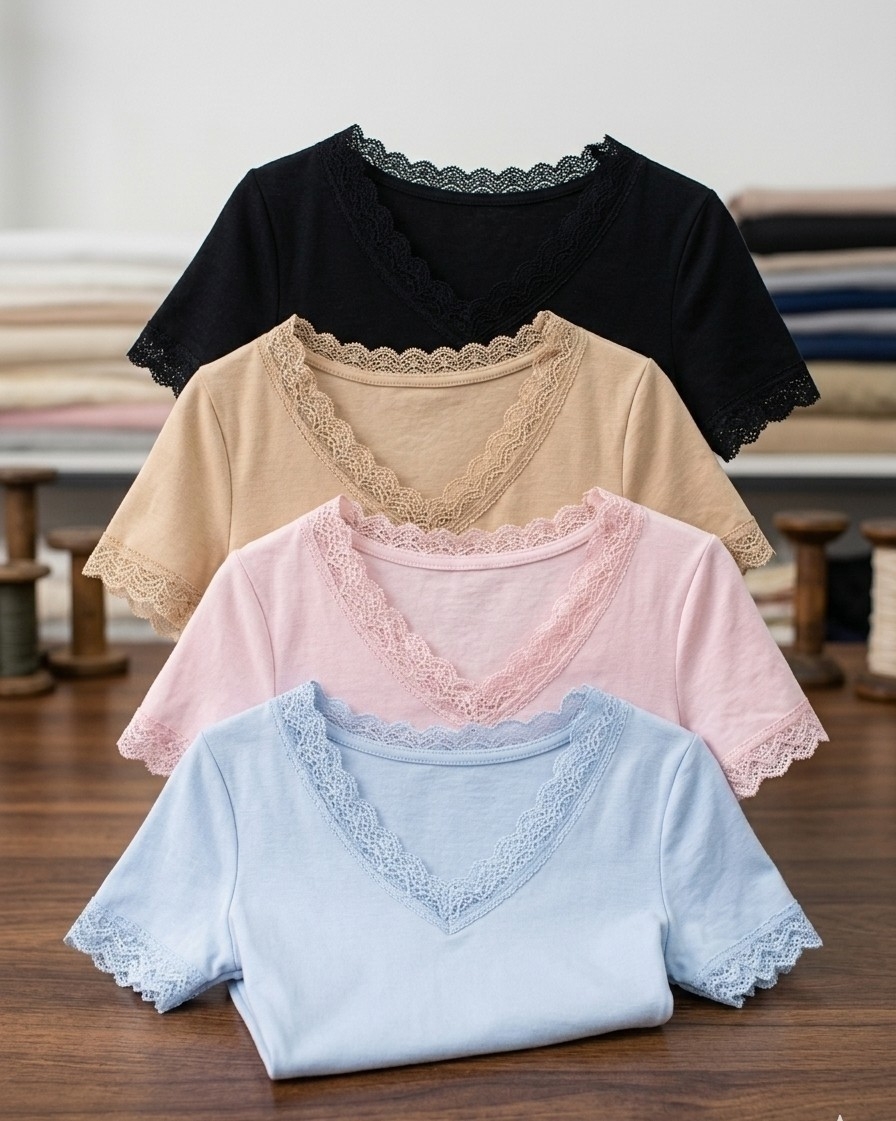 Remeras con Encaje en Tendencia Cuello V - Imagen 3