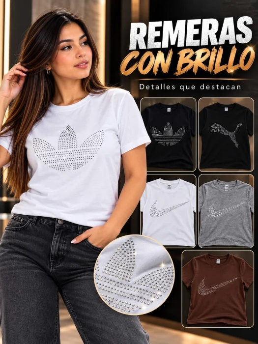 Remeras Algodón Peinado Strass