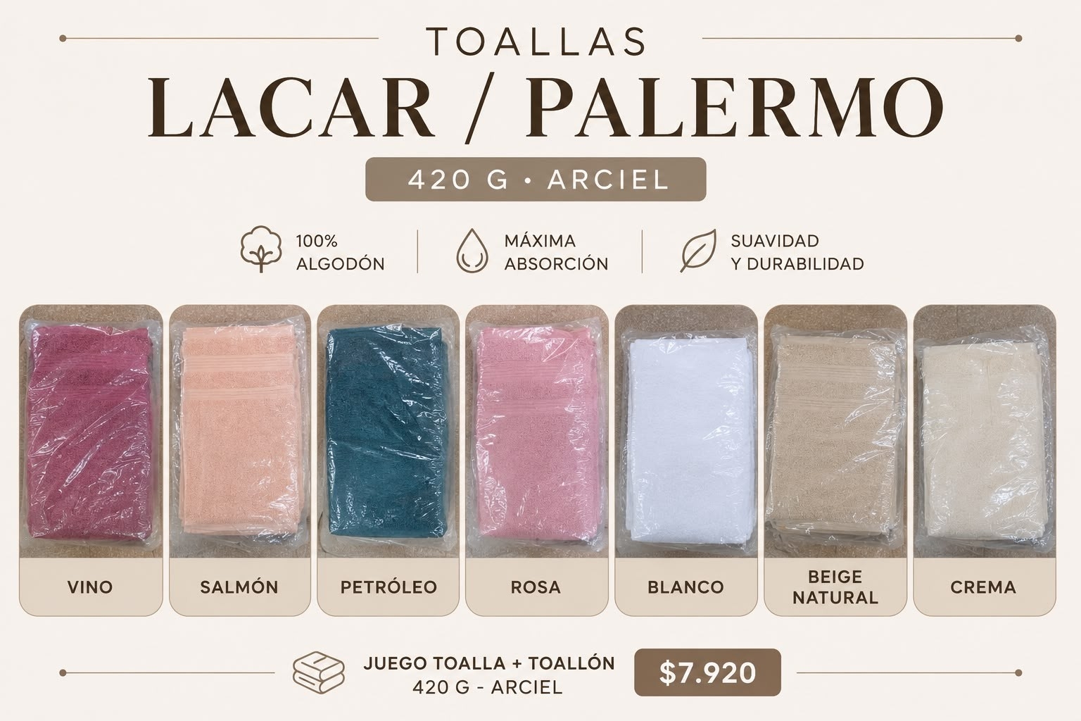 Juego de Toallon y Toalla Lacar Palermo 420 Gr - Imagen 5