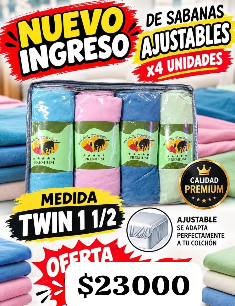 Sabanas X4 Ajustables 1 1/2 Plaza - Imagen 9