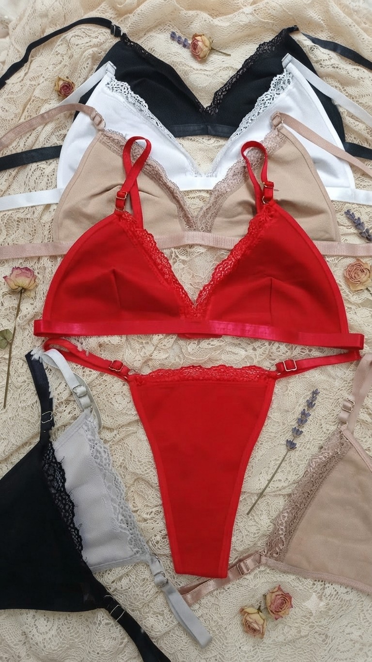 Conjunto Bralett Algodón con Encaje - Imagen 2