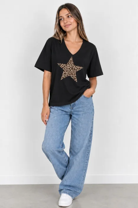 Remeras Escote V de Jersey Peinado