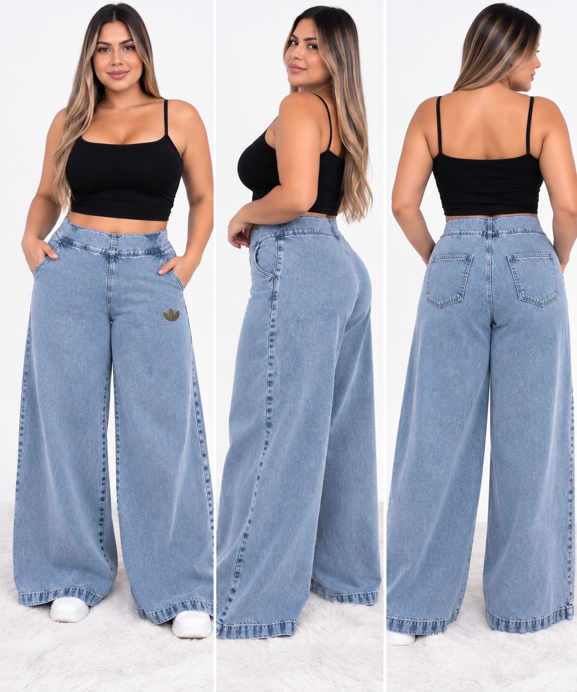 Super Maxi Palazo Jeans Rigido Excelente Calidad - Imagen 3