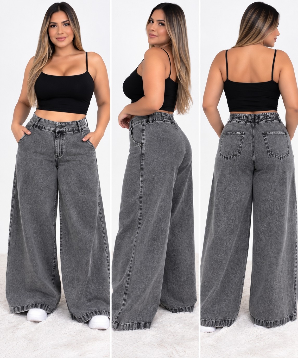 Super Maxi Palazo Jeans Rigido Excelente Calidad - Imagen 4