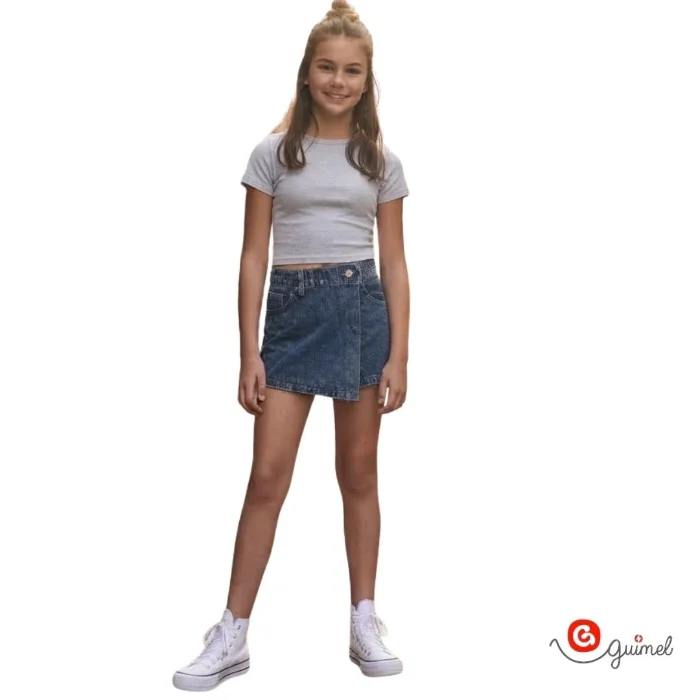 4253	short Pollera Nena Teen Jean Oscuro Esponjado