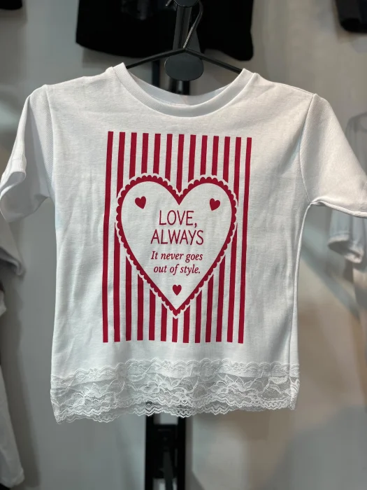 Remera Elastizada de Rib con Puntilla 0001 Love