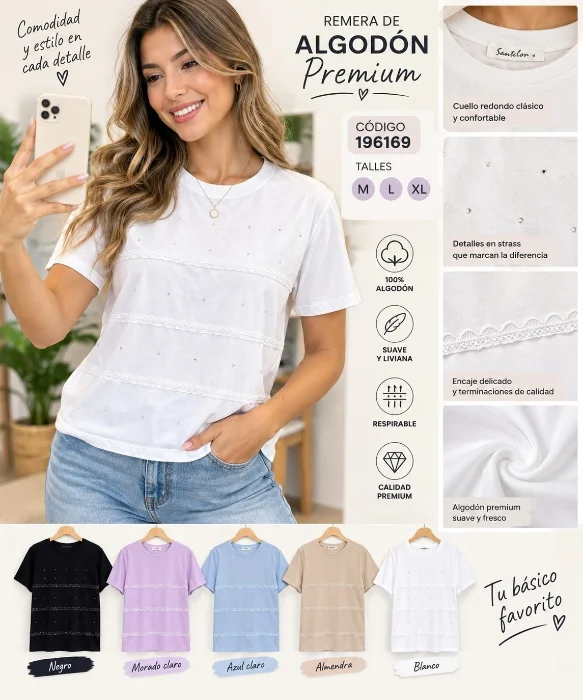 Remera Importada de Algodón con Detalles