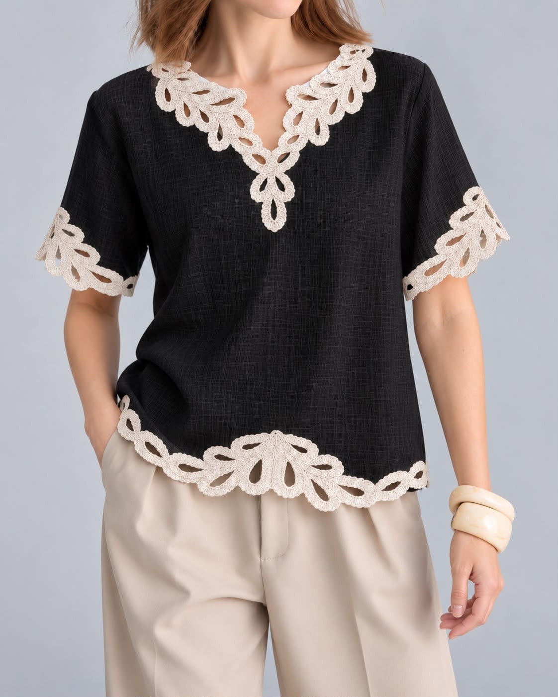 Blusa Puntilla Calada Floral - Imagen 2