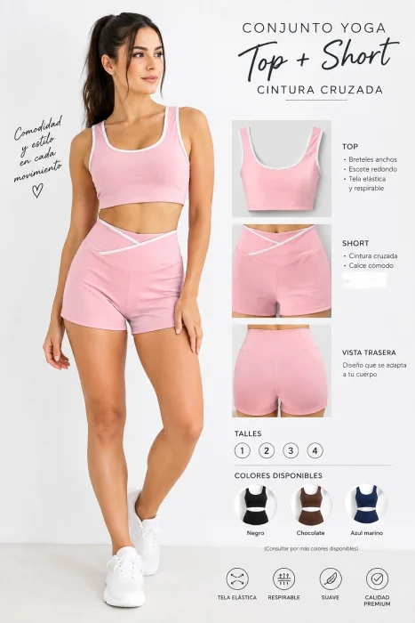 Conjunto Yoga Top + Short Cintura Cruzada