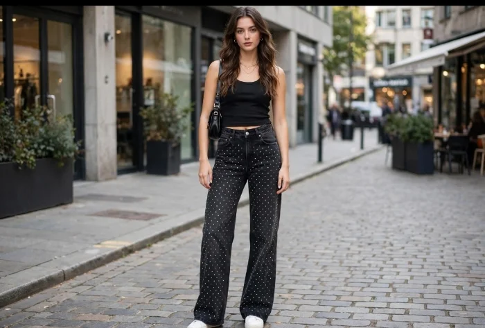 Jeans Gris Focalizado con Brillos