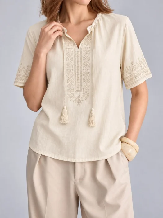 Blusa Bordado con Flecos