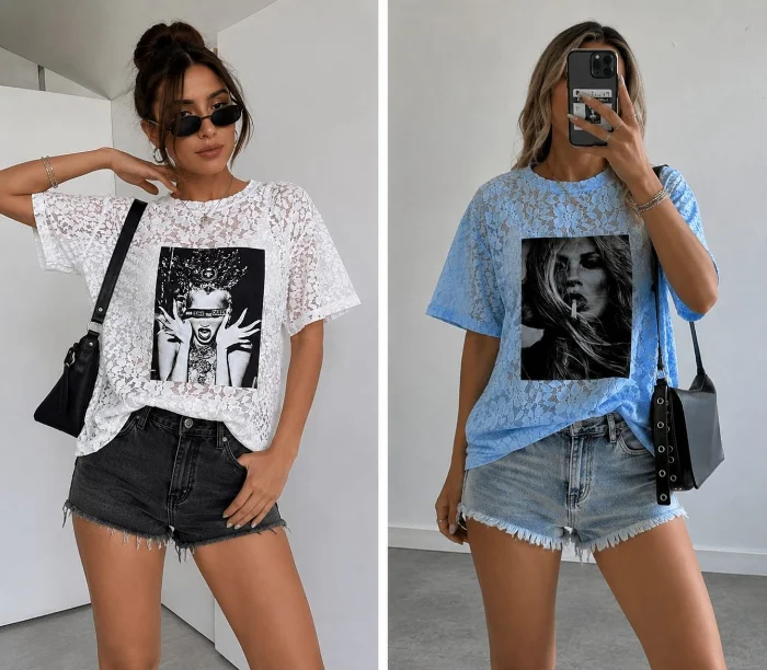 Remeras Overzice Encaje