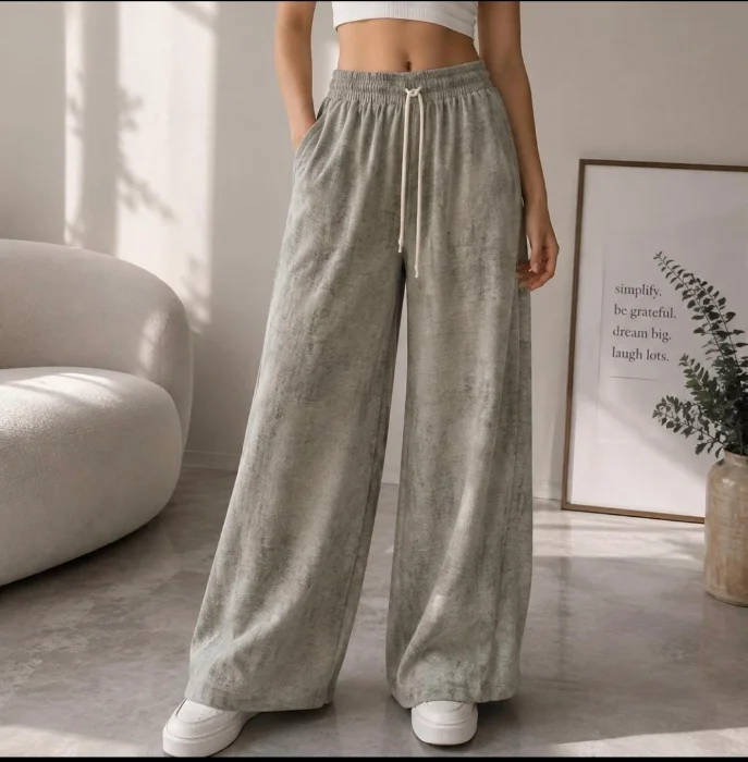 Pantalon Palazo Batik Vintage Lino Cordon Bolsillos