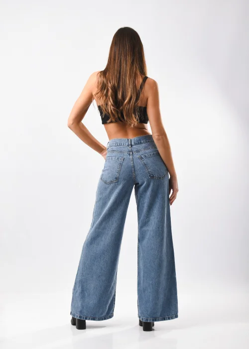 Mega Wide Leg Celeste con Roturas