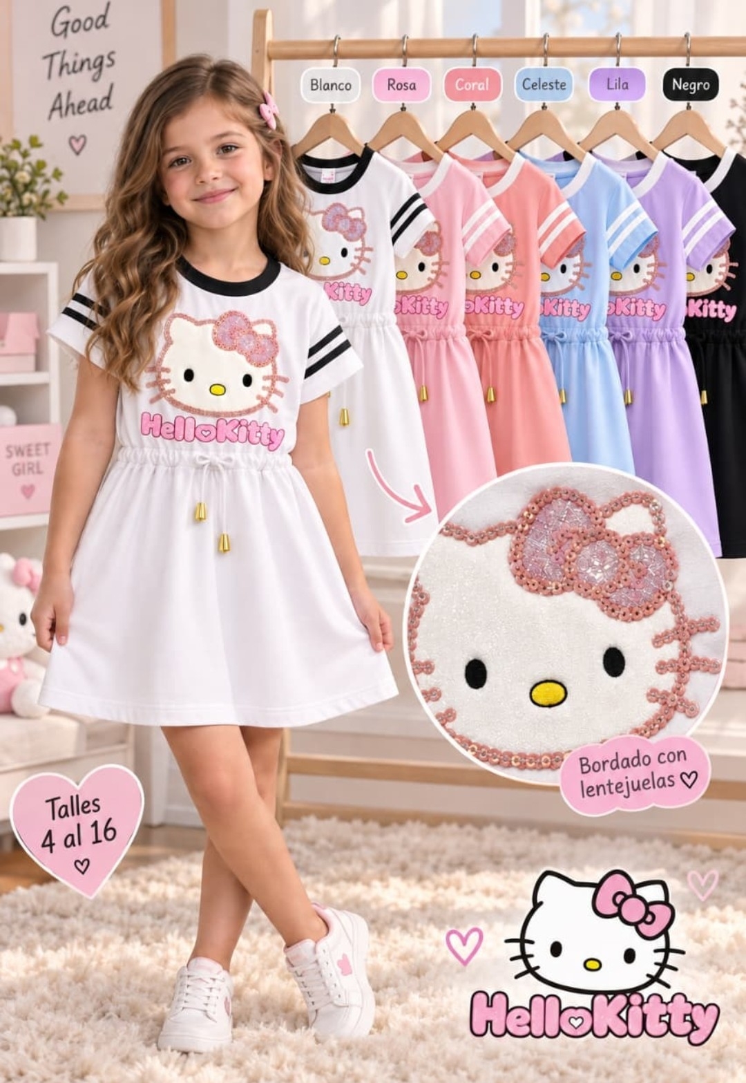 Vestido de Nena Kitty Bordado - Imagen 3