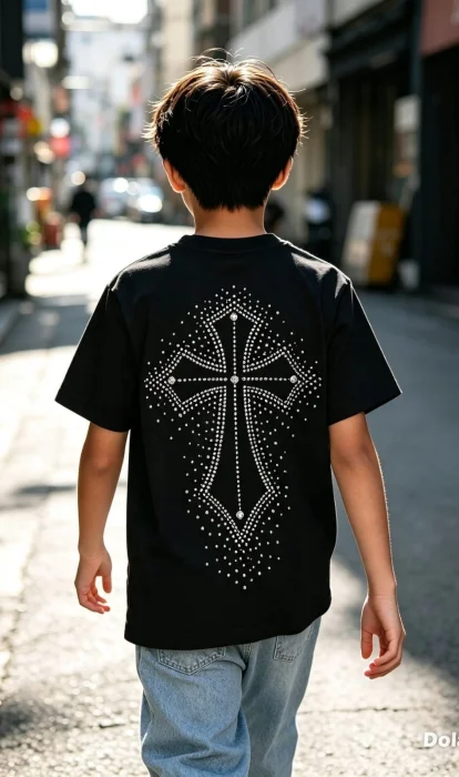 Remera Oversize con Stras para Niño X Curva