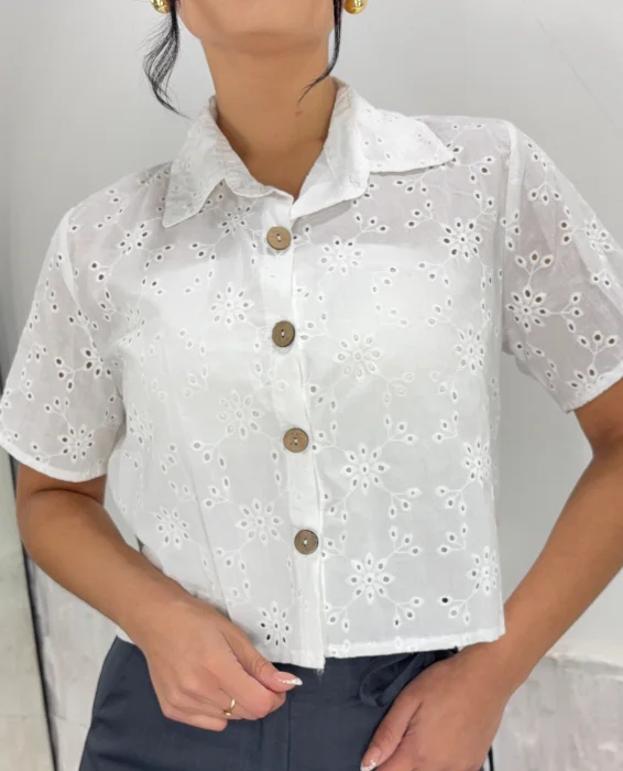 Camisa de Brodery Manga Corta