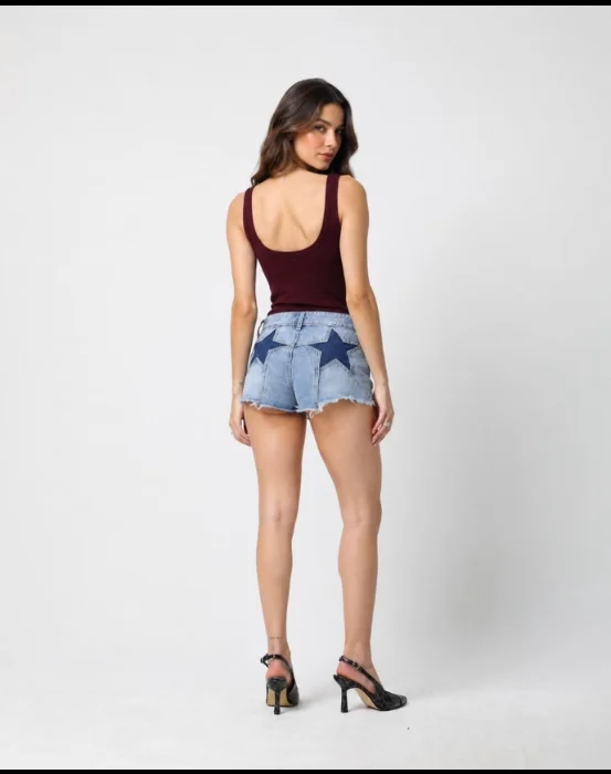 Short Tiro bajo Ruedo Deflecado Denim Rigido Premium Producto Importado