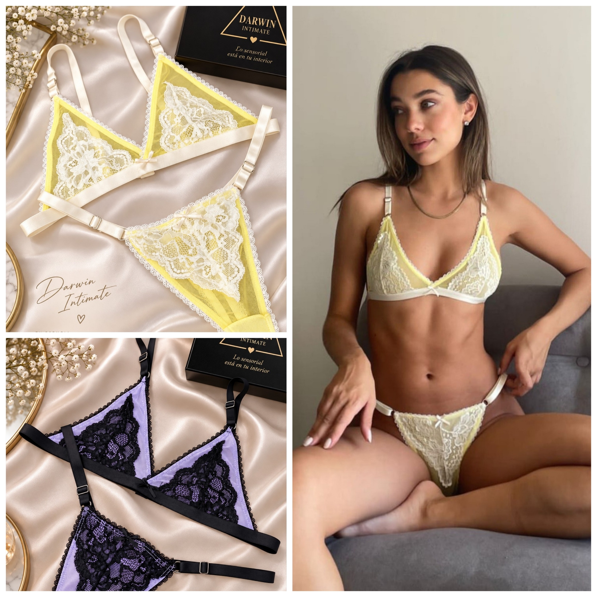 *(art:bra5) Conjunto Bralette Microtull Puntilla Darwin Intimate* - Imagen 1