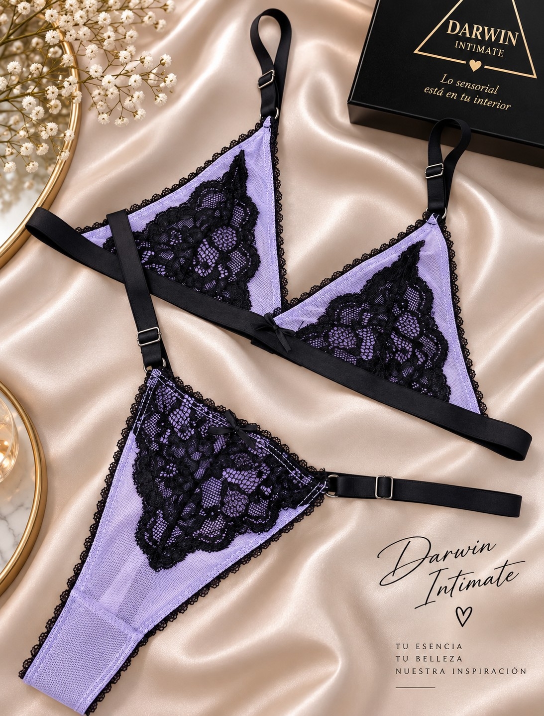 *(art:bra5) Conjunto Bralette Microtull Puntilla Darwin Intimate* - Imagen 3