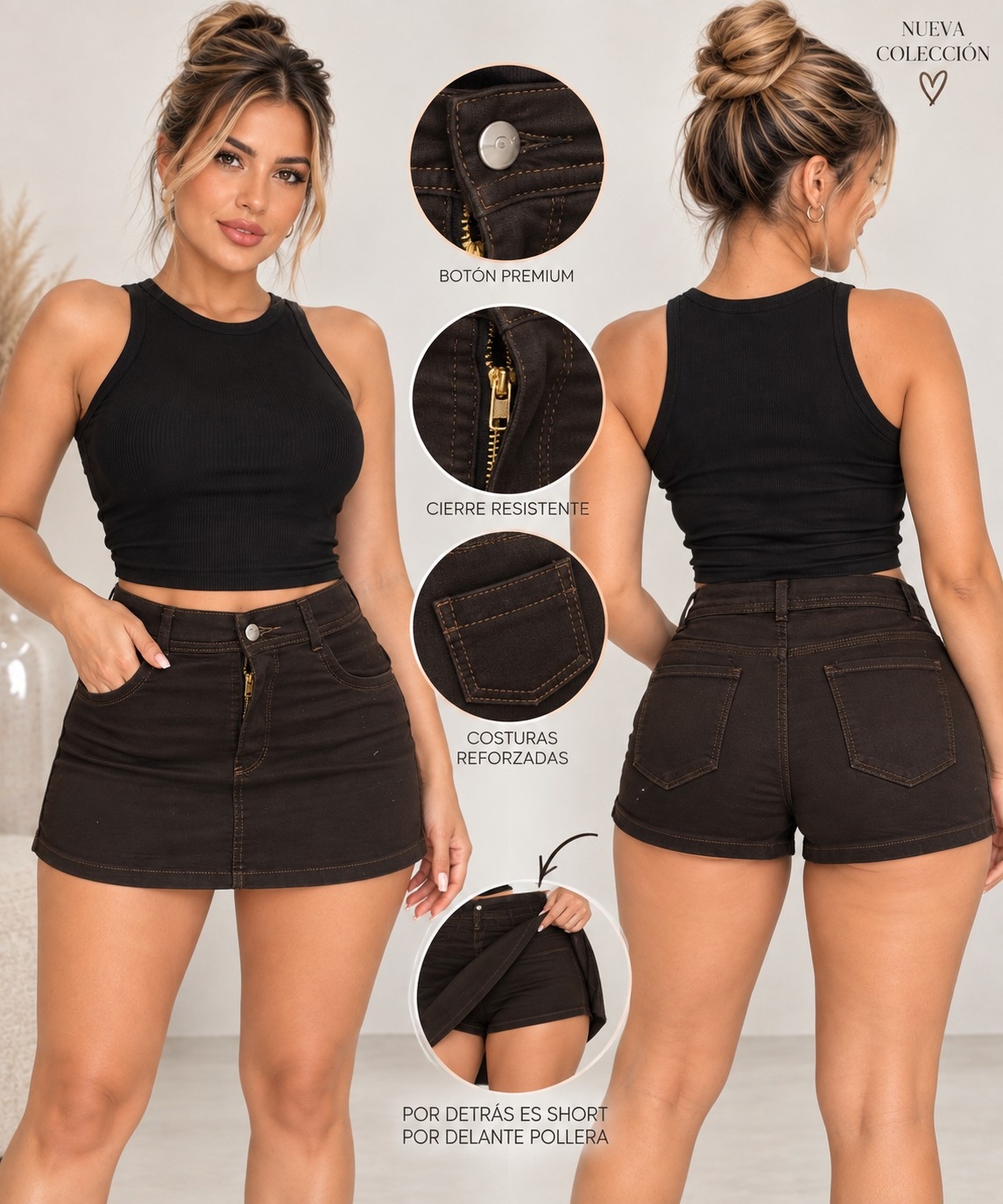 Short Pollera Semi Elastizada Chocolate Intenso - Imagen 1