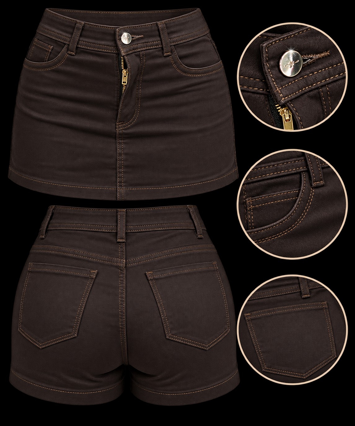 Short Pollera Semi Elastizada Chocolate Intenso - Imagen 2
