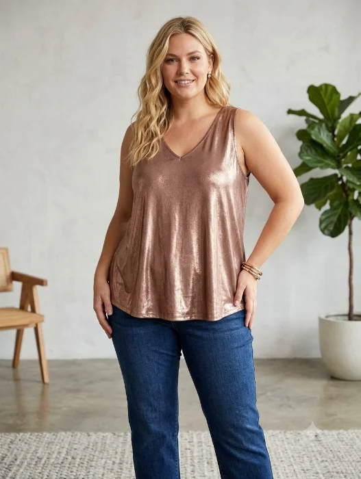Musculosa de Vestir Brillo Evase Cuello V Talles Grandes