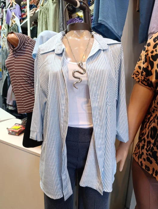 Camisa Rayada Lino Espandex con Regulador en Manga Talles Grandes