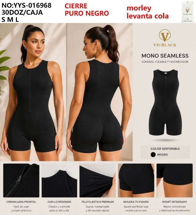 Catsuit con Frunce Todo Negro Morley