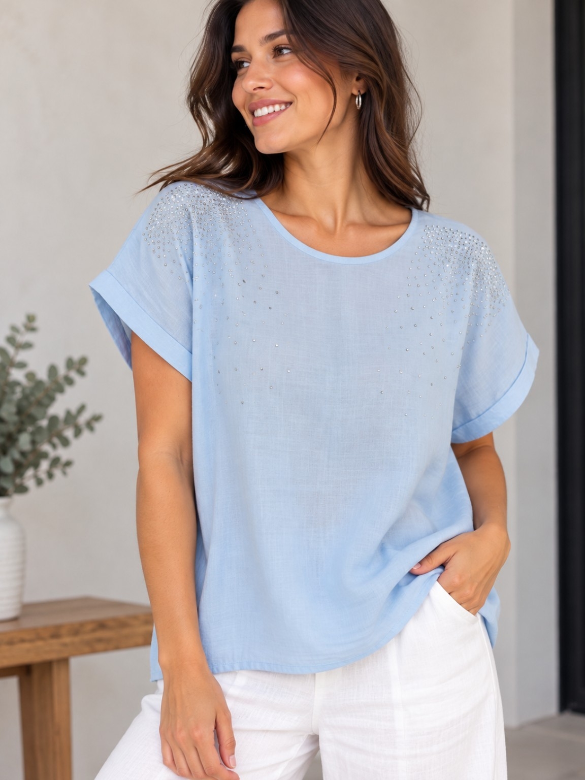 Blusa de Lino con Strass - Imagen 2