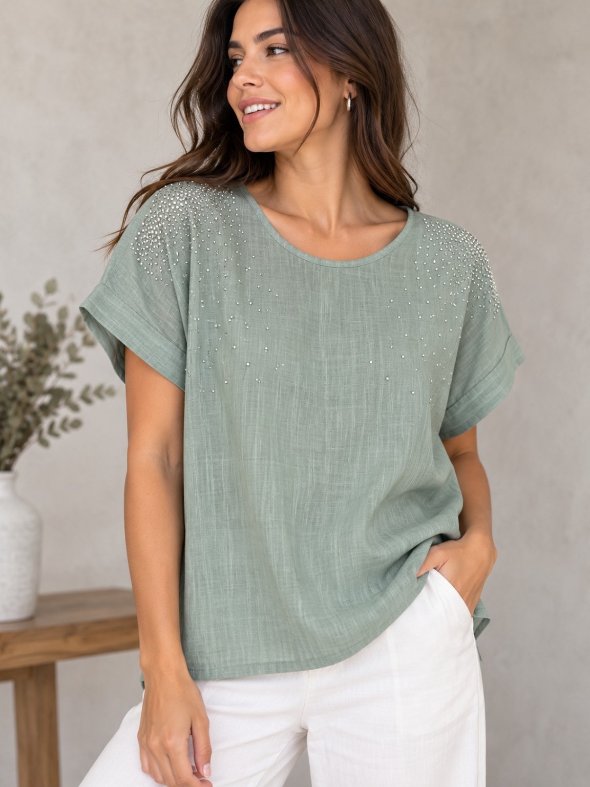 Blusa de Lino con Strass - Imagen 5
