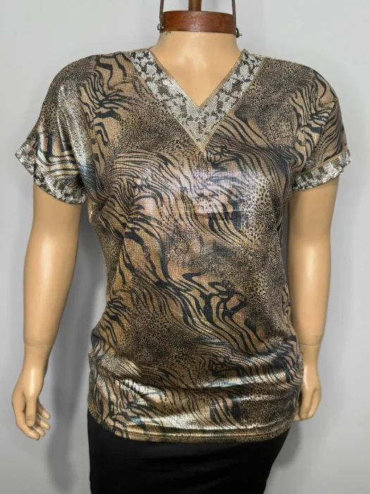 Importado Blusa Animal Cuello V Strass
