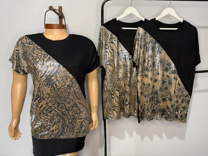 Importado Blusa Animal Combinada Strass