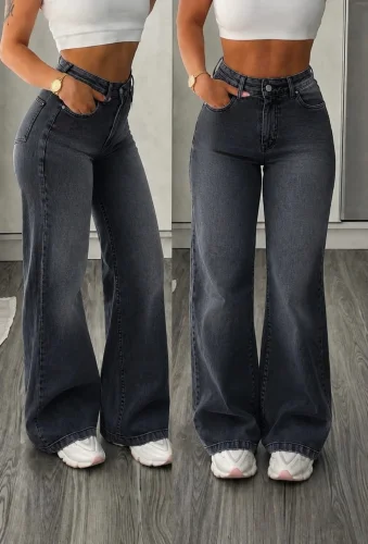 Jeans Wide Gris Oscuro