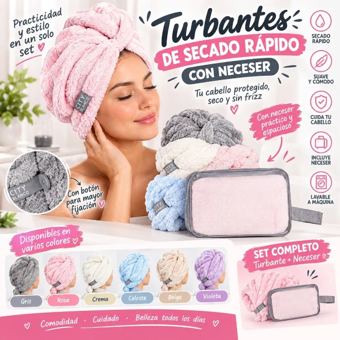 Turbantes Secado Rapido + Neceser