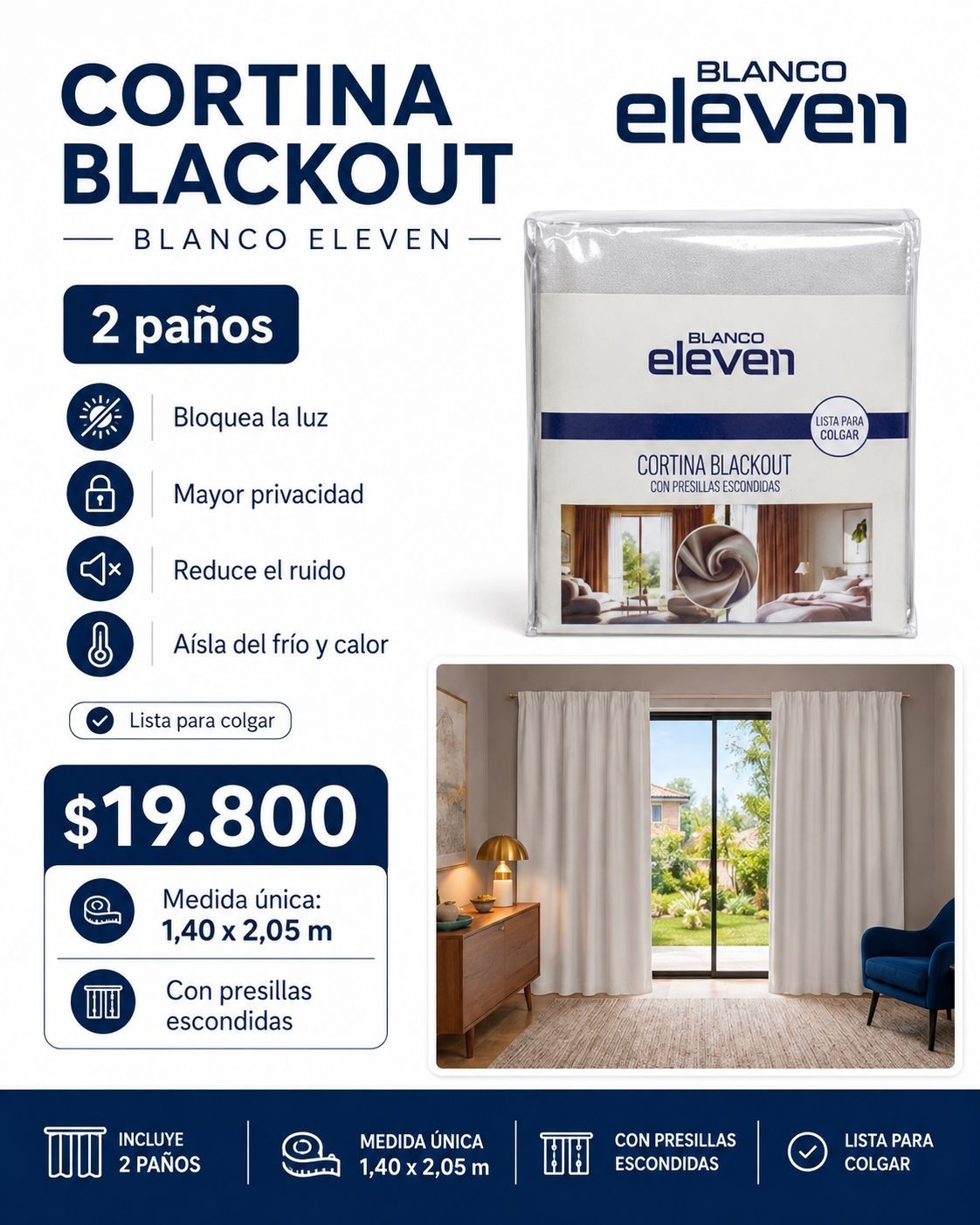 2 Paños de Cortinas Black Out de 1.40x 2.05 - Imagen 2